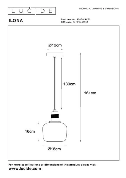 Lucide ILONA - Pendelleuchten - Ø 18 cm - 1xE27 - Amber - technisch